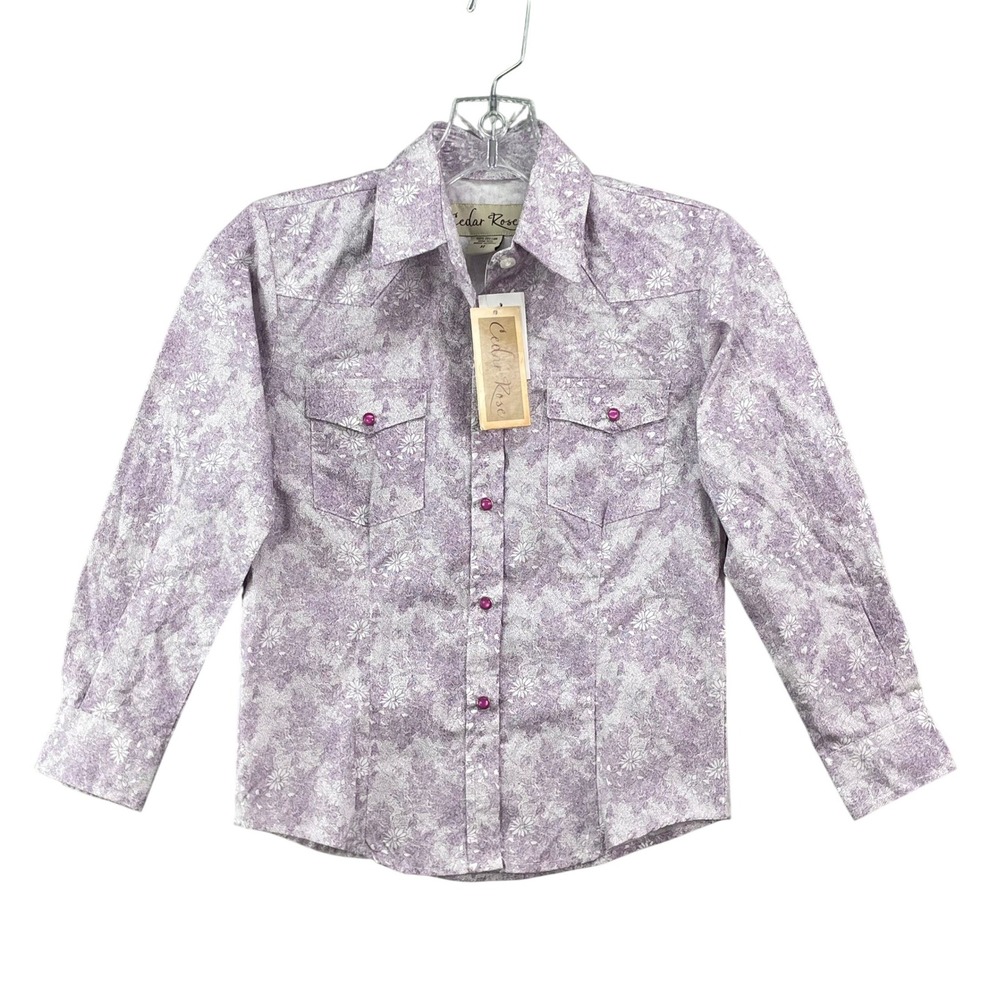Cedar Rose Western Pearl Snap‎ Shirt Womens Medium Purple Floral Cowboy Rodeo